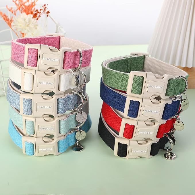 DOGWONG Cotton Pink Dog Collar Adjustable Soft Natural Fabric Pet Cute Wedding - Image 5