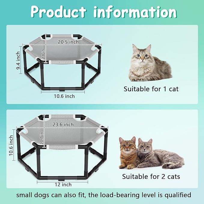 Tresbro Elevated Cat Hammock Bed, Hexagon Raised Cat Swing Bed - Image 3