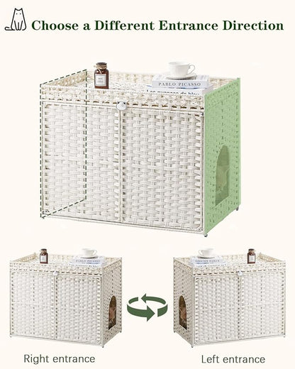 Cat Litter Box Enclosure Furniture, Handwoven Rattan Hidden Litter Box - Image 6