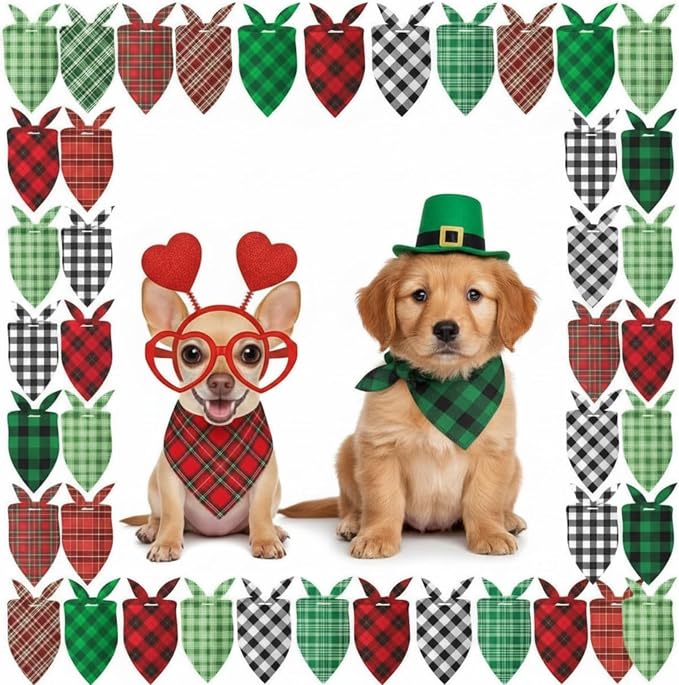 Weewooday 50 Pcs Valentine's & St. Patrick's Day Dog Bandanas Bulk Red & Green by Weewooday