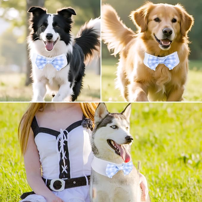 Segarty Dog Bow Tie for Neck Girth 12.6-15.7in, Adjustable Light Blue Plaid - Image 4