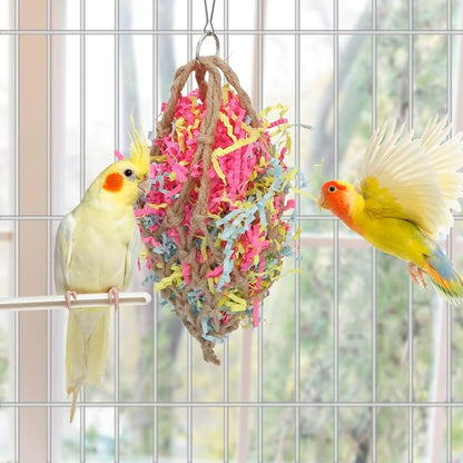 Wontee Bird Jute Paper Strips Parrot Mesh Bag Hanging Chewing Toy - Image 3