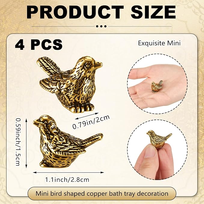4 Pcs Mini Bird Shape Copper Bath Disk Ornaments Copper Bird Bath Purification - Image 3