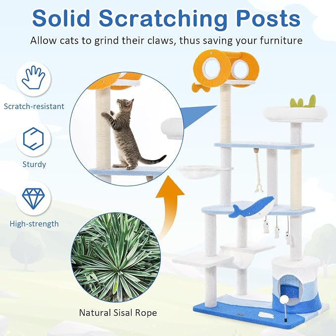 Tangkula Ocean-Themed Cat Tree, 3-Level Cat Tower - Image 9