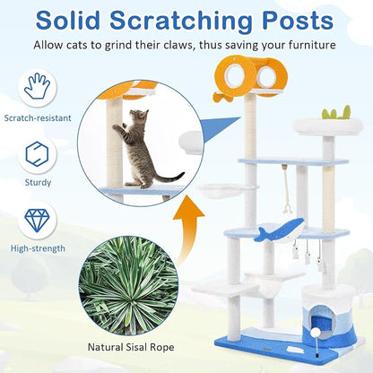 Tangkula Ocean-Themed Cat Tree, 3-Level Cat Tower - Image 9