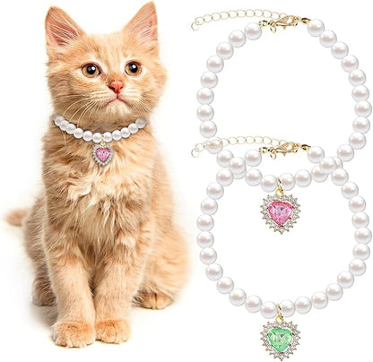 2PCS Kitten Collars Pearl Cat Dog Collar by Tyqour