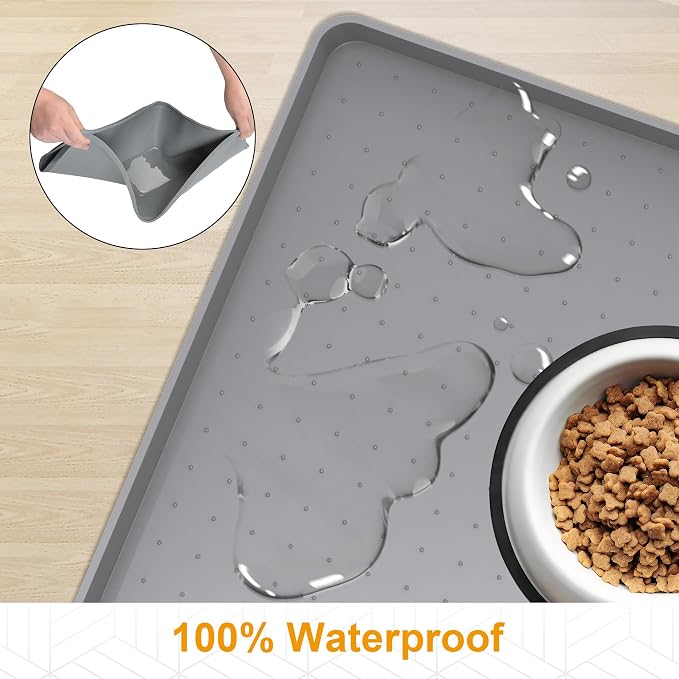 Mofason Pet Food Mat Waterproof Dog Mat 24”x16” Large – 0.5” inch Raised Edge - Image 3