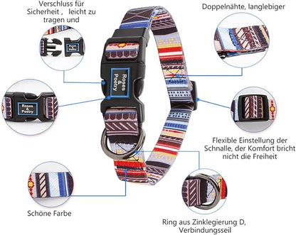 Roses&Poetry Dog Collar with Colourful Stripe Patterns, Adjustable Durable - Image 6