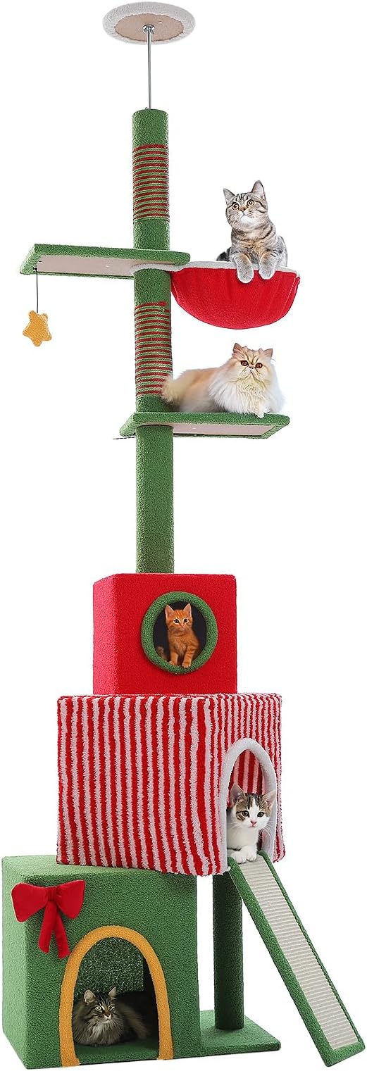 PETEPELA 83-108'' Floor to Ceiling Christmas Cat Tree by PETEPELA
