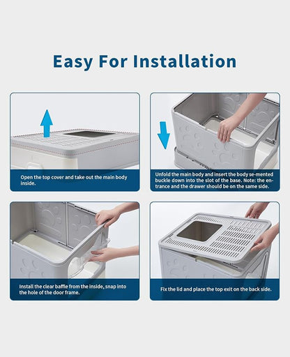 Cat Litter Box with Litter Mat and Scoop, Large Covered Litter Box with Lid - Image 6