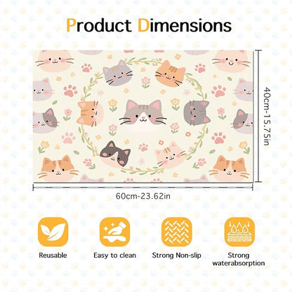 Cat Feeding Mat 24x16 inch Floral Ring Kitten Print Pet Bowl Placemat Non Slip - Image 6