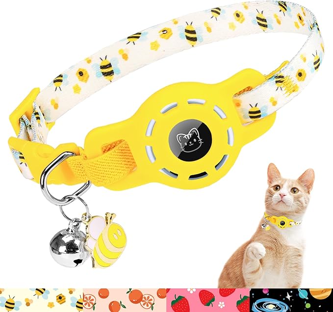 BINGPET AirTag Cat Collar with Bells, Upgraded Safety Elastic Cat Collar with by BINGPET