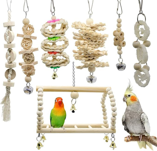 Deloky 7 Packs Bird Parrot Swing Chewing Toys-Hanging Bell Bird Cage Toys by Unknown