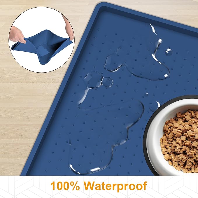 Mofason Pet Food Mat Waterproof Dog Mat 24”x16” Large – 0.5” inch Raised Edge - Image 3