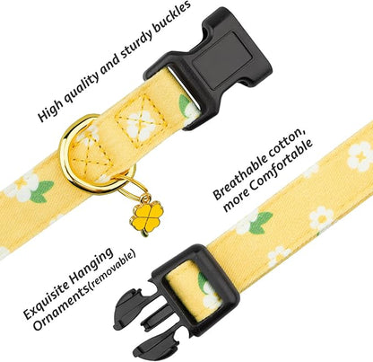Cotton Handmade Dog Collar Cute and Distinctive Patterns Yellow Flower - Image 2