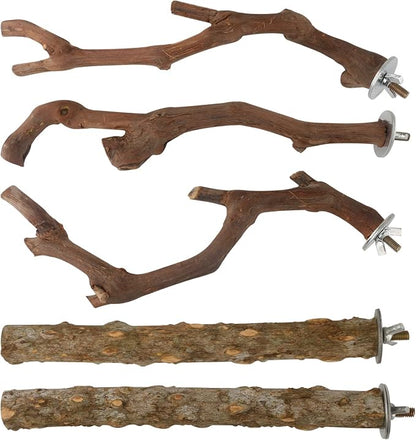 5PCS Bird Perch Stand Natural Wooden Parrot Stand Branch, 3 Grape Wood Perch by HOSUKKO