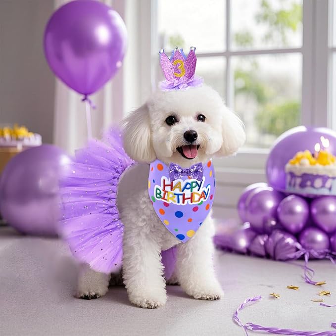 hoyuwak Dog Birthday Party Supplies Girl Dog Birthday Bandana Tutu Set Cute Hat - Image 7