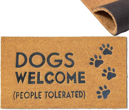 Assaoy Dogs Welcome People Tolerated Doormat Dog Welcome Funny Door Mats by Assaoy