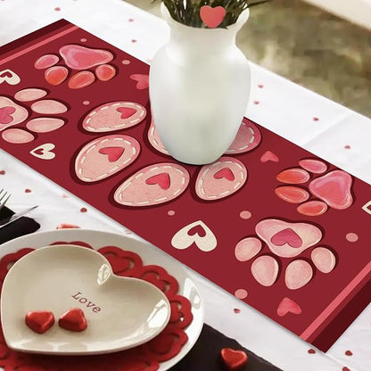 Valentines Day Dog Cat Paw Prints Table Runner, Anniversary Wedding Burlap - Image 6