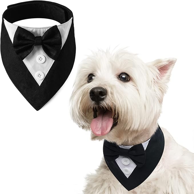 FUAMEY Dog Tuxedo, Adjustable Black Polycotton, Formal Attire by FUAMEY