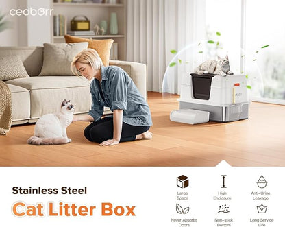 XL Premium Stainless Steel Enclosed Cat Litter Box - Image 9