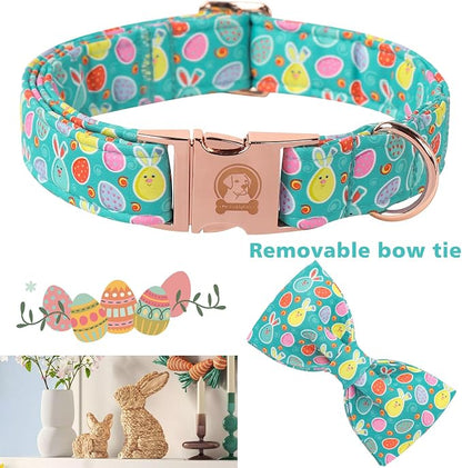 Easter Dog Collar with Bowtie, Eater Bunny Eggs Dog Collars, Soft Durable - Image 2
