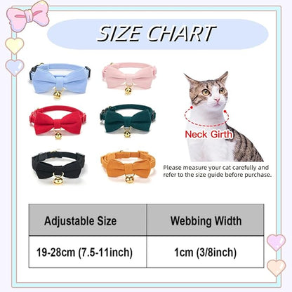 Soft Corduroy Cat Collar with Bell and Bowtie, Safety Breakaway Clasp, - Image 7