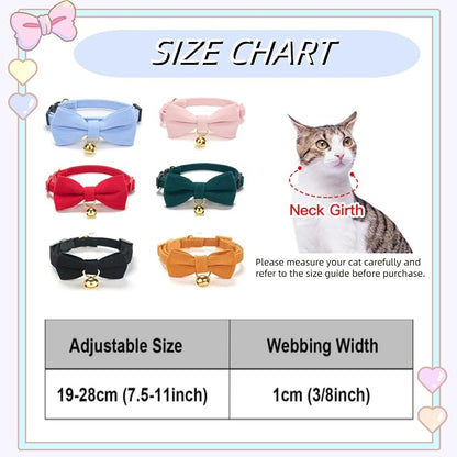 Soft Corduroy Cat Collar with Bell and Bowtie, Safety Breakaway Clasp, - Image 6
