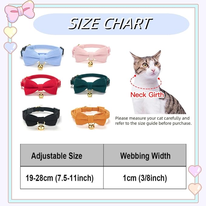 Soft Corduroy Cat Collar with Bell and Bowtie, Safety Breakaway Clasp, - Image 5