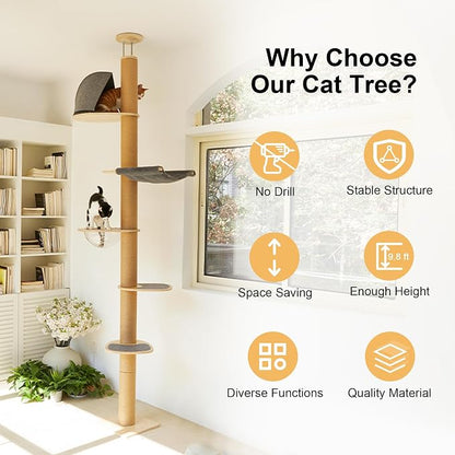 FUKUMARU Floor to Ceiling Cat Tree, 6 Level Adjustable Height Climbing Tower - Image 7