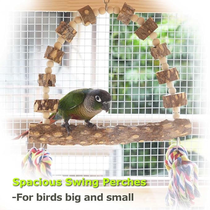 Bird Perch Swing, Large Natural Wood Parrot Toys, Bird Cage Accessories - Image 2