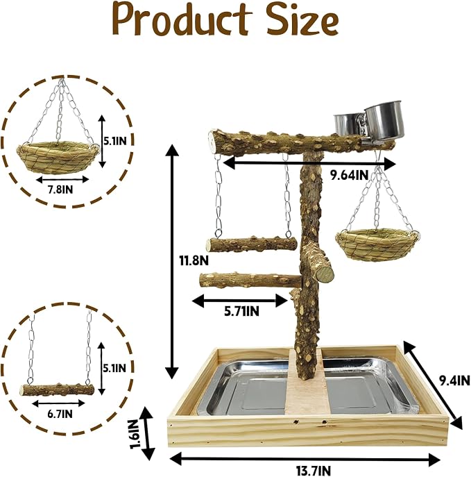 Tfwadmx Bird Perch Natural Wood Stand Toy Parrot Play Stand Platform and - Image 3