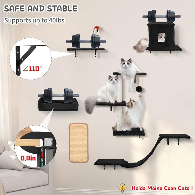 Cat Wall Shelves, 6 in 1 Cat Wall Furniture Set - Image 3