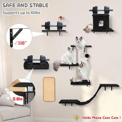 Cat Wall Shelves, 6 in 1 Cat Wall Furniture Set - Image 3