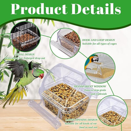 2 Pack Bird Feeders for Cage, No Mess Clear Hanging Parrot Food Bowl, Plastic - Image 3