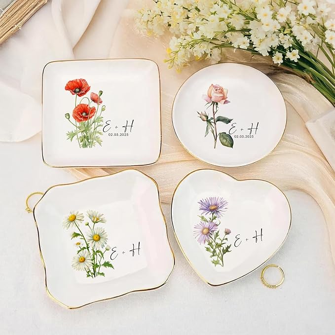 Personalized Floral Jewelry Dish, Engaged Ring Dish, Custom Trinket Dish - Image 6
