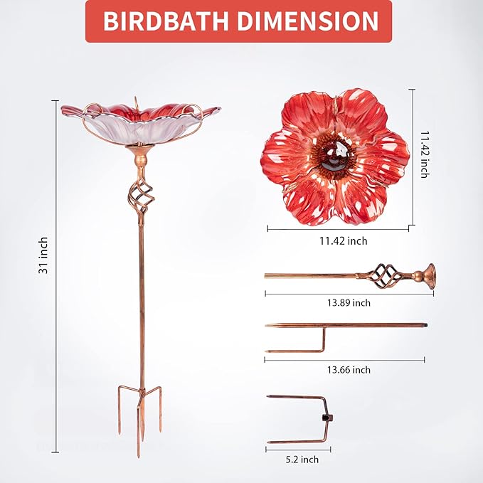 MUMTOP 31 Inch Height Glass Birdbath Birdfeeder - Image 4