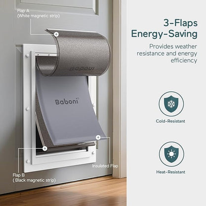 Baboni 3-Flaps Pet Door for Interior and Exterior Doors, Durable Plastic Frame - Image 2
