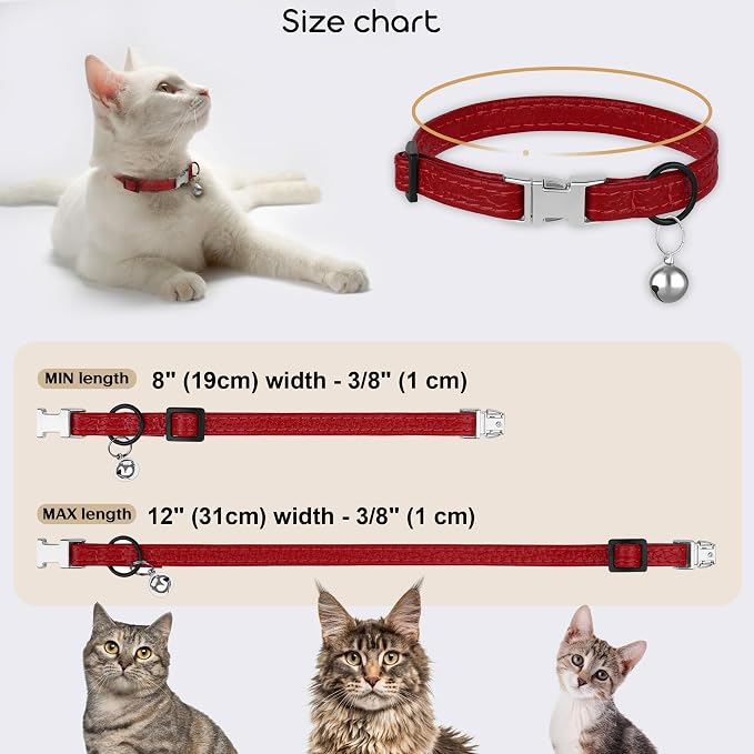 Leather Cat Collar with Buckle and Removable Bell - Image 3