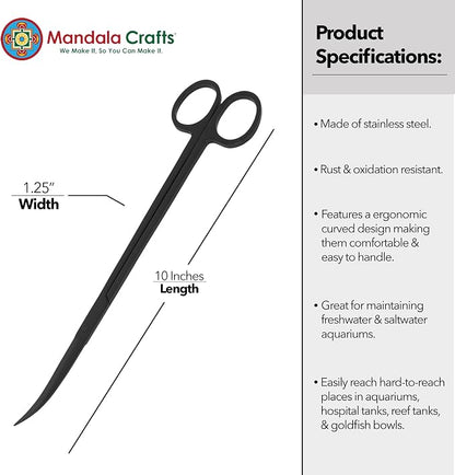Mandala Crafts 10 Inches Black Stainless Steel Curved Aquarium Scissors - Image 3