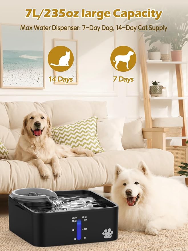 Kastty 2 Gallon Dog Water Fountain Ultra Large/Wide Pet Fountain BPA-Free - Image 2