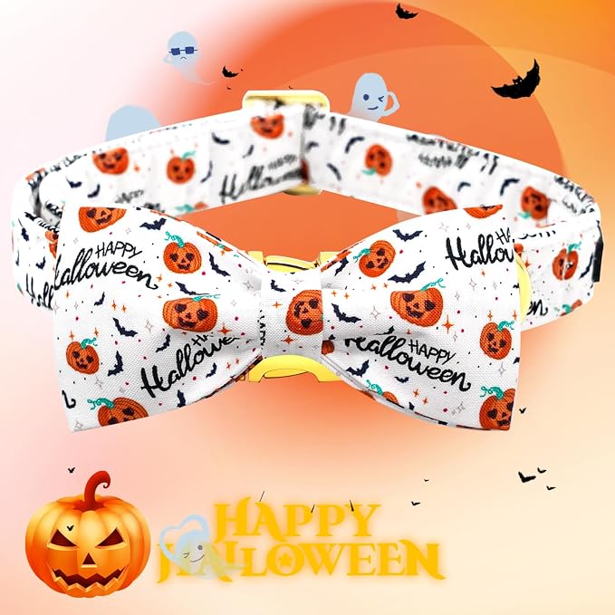 Halloween Dog Collar, Pet Collar Bow Pumpkin Pet Collar Girl Boy Bow Dog - Image 3