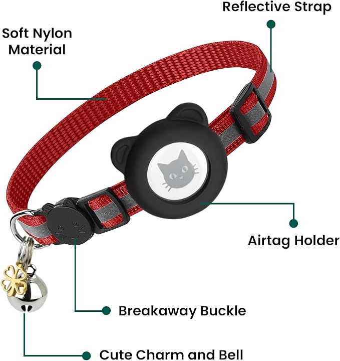 Cat Collar with AirTag Holders, Reflective Breakaway Safety Collars, Bells and - Image 5