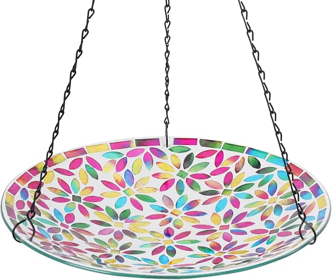 VCUTEKA Hanging Bird Bath, Glass Mosaic Bird Baths by VCUTEKA