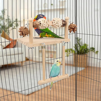 Litewoo Bird Perch Wooden Platform Bird Swing Chew Toys Play Gyms Exercise - Image 4