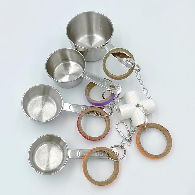 Durable Bird Parrots Pots and Bagel Toys, Pullable Stainless Steel Cup and - Image 3