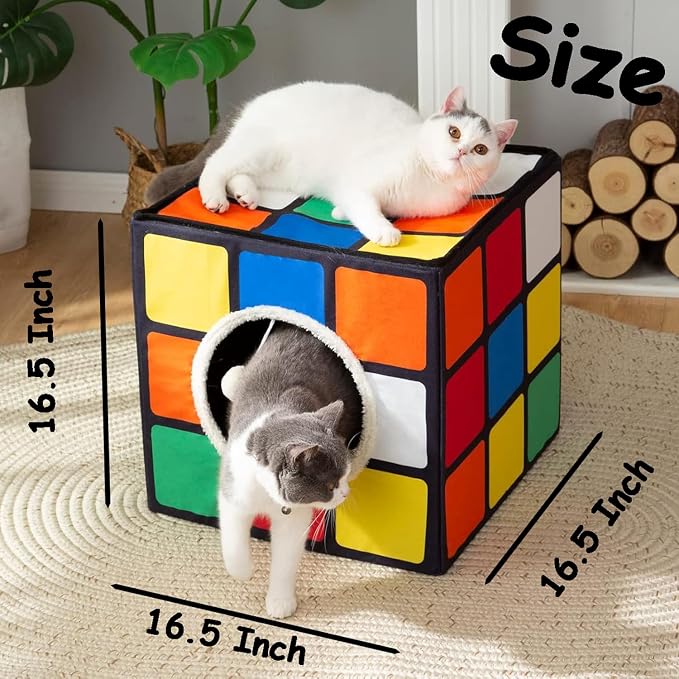 LUCKITTY Cat Condo House with Reversible Cushions and Fluffy Ball Hanging - Image 2
