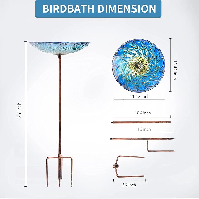 MUMTOP Glass Bird Bath, Garden Outdoor Birdbaths Birdfeeder - Image 6