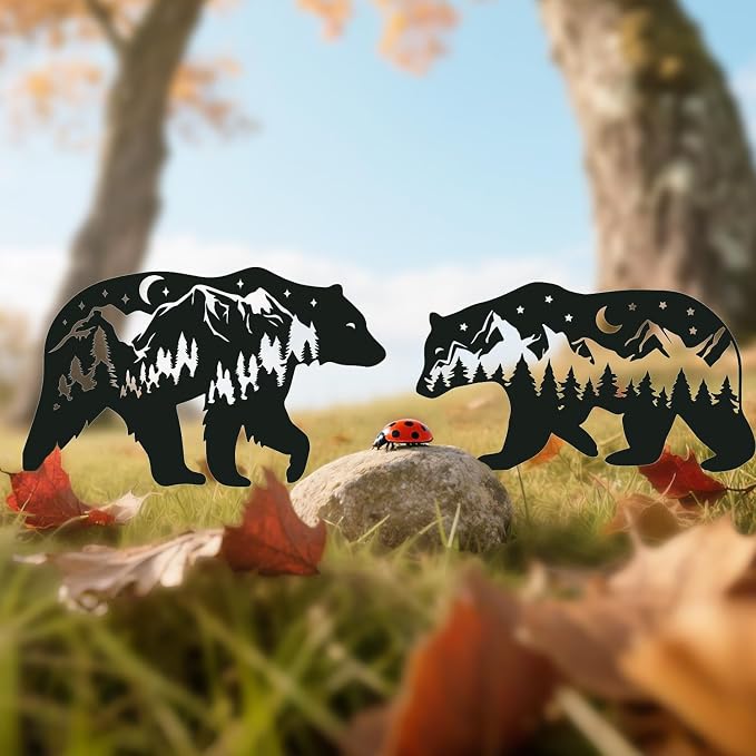 Bear Metal Garden Stakes Yard Decor, Lawn Ornaments by RNGMSI