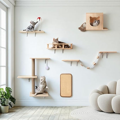 Cat Wall Shelves, Solid Wooden Wall-Mounted Cat Furniture, Steps and Scratcher by %E2%80%8B%E2%80%8BPawCozy%E2%80%8B%E2%80%8B